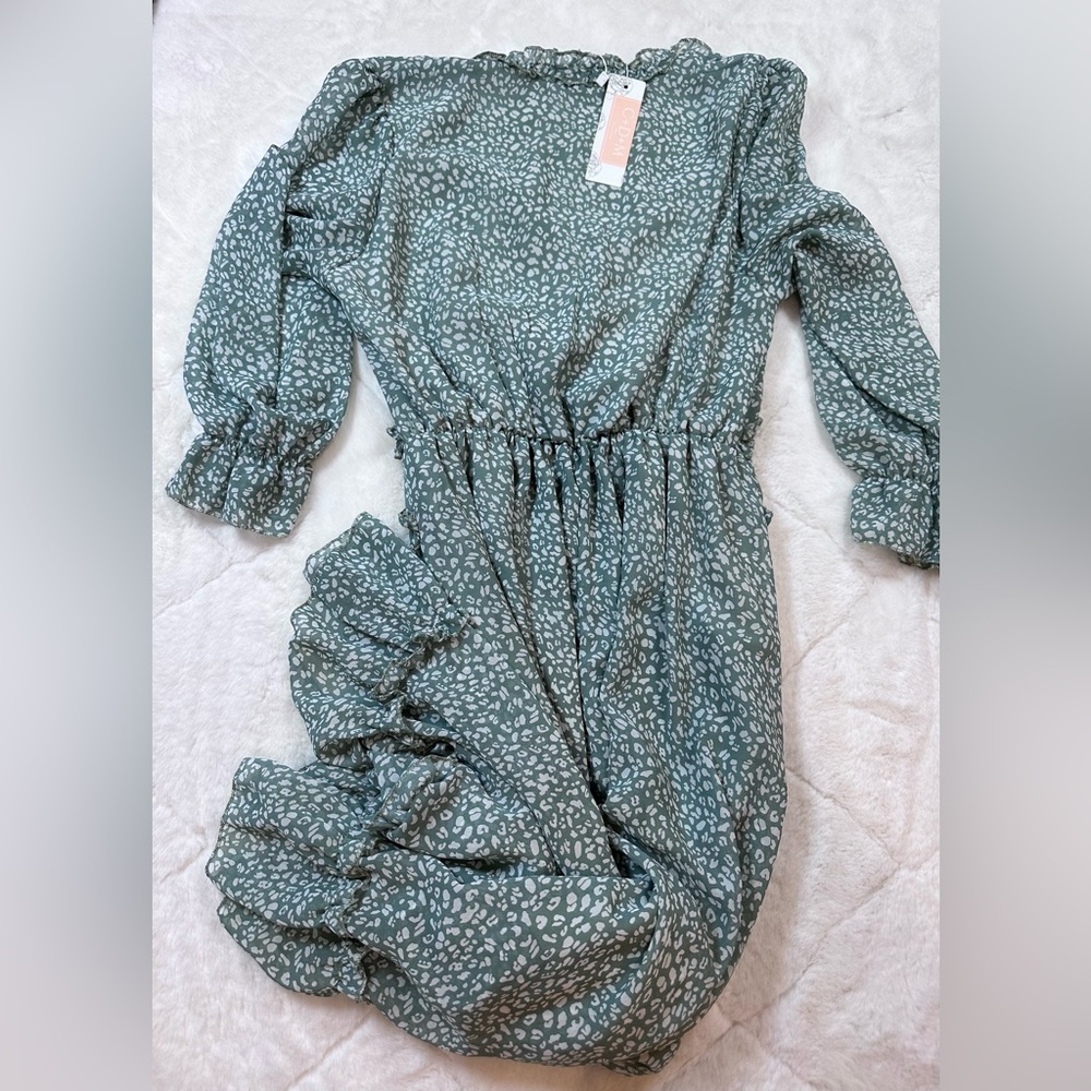 Midi dress C+D+M green white Medium New - Picture 3 of 9